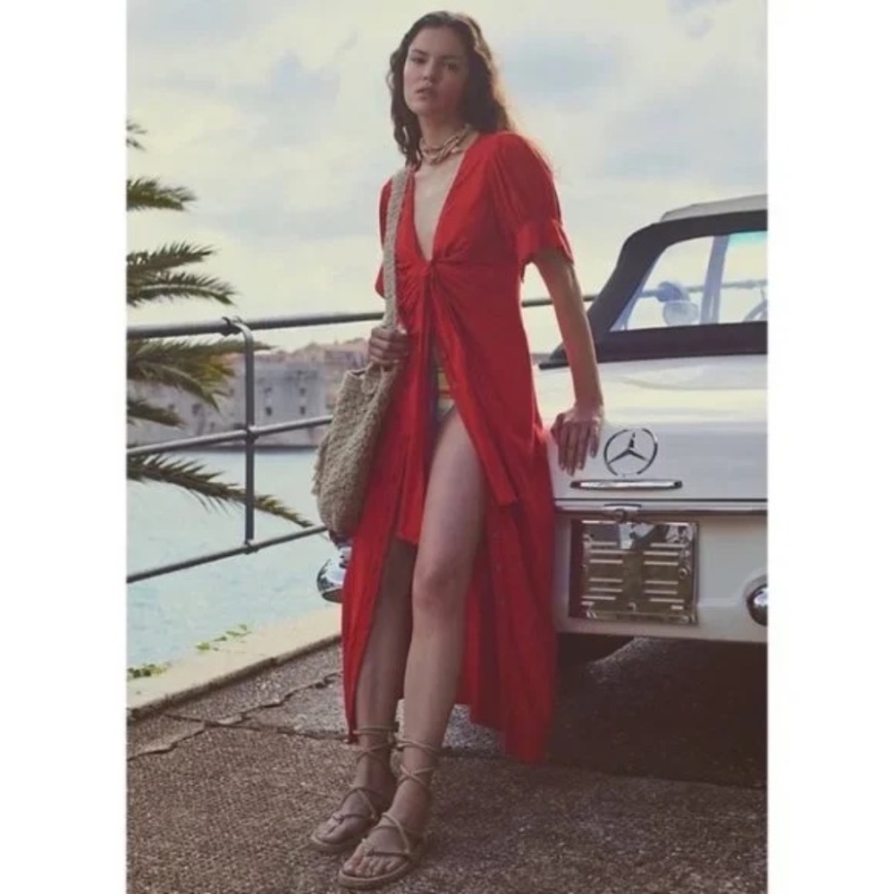 Free People Vintage Summer Midi Dress in Red NWT